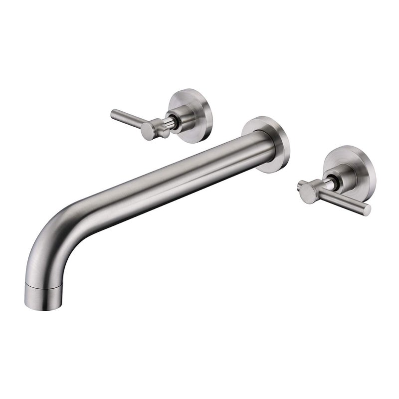 sumerain Wall Mount Tub Filler Faucet Brushed Nickel High Flow Bathtub Faucet Two Handles Solid Brass, Long Spout Reach, sumerain - Image 1